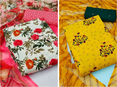 Kashvi Crepe Floral Print, Striped Salwar Suit Material
