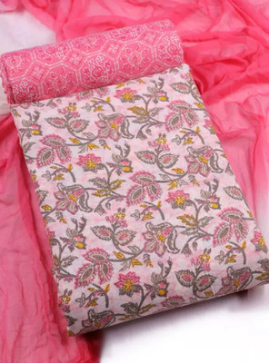 YANKITA Cotton Blend Floral Print Kurta & Patiyala Material