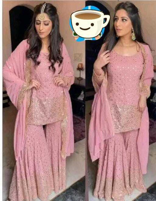 STYLEFLORA Georgette Embroidered Kurta & Sharara Fabric