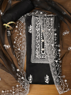 Jaipur Kurti Organza Embroidered Salwar Suit Material
