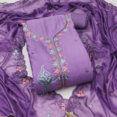 manvaa Cotton Blend Embroidered Salwar Suit Material