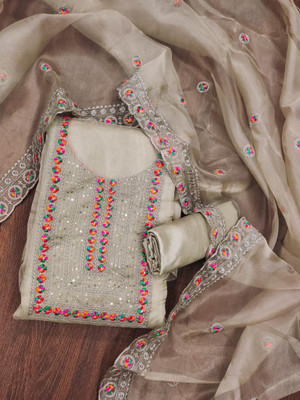 ZAKHITARA Organza Embroidered Salwar Suit Material