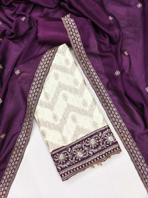 NF FAB Silk Blend Embroidered Salwar Suit Material