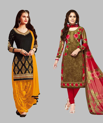 ANIRAV Crepe Solid, Floral Print, Printed, Geometric Print Salwar Suit Material