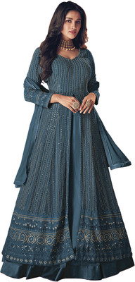 KAPANKU Georgette Embroidered Gown/Anarkali Kurta & Bottom Material