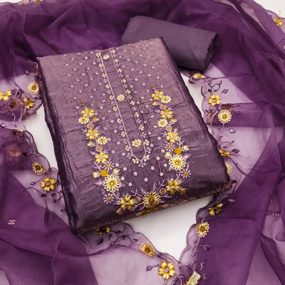 ShopGlobal Chiffon Embroidered Salwar Suit Material
