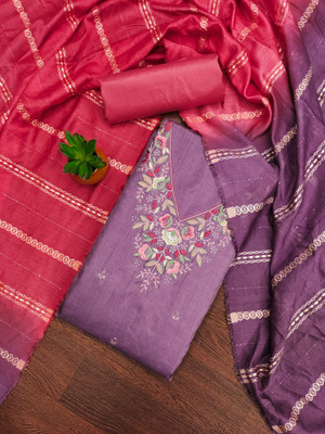 PandadiSaree Cotton Blend Embroidered Salwar Suit Material