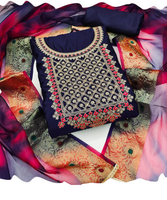 Samah Polycotton Embroidered, Embellished, Self Design Salwar Suit Material