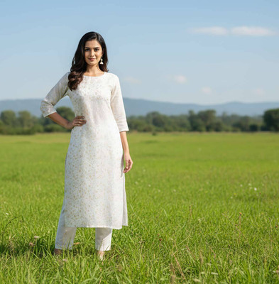 UBH Linen Embroidered Kurta & Churidar Material