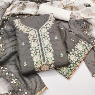 Saware Cotton Silk Embellished Salwar Suit Material