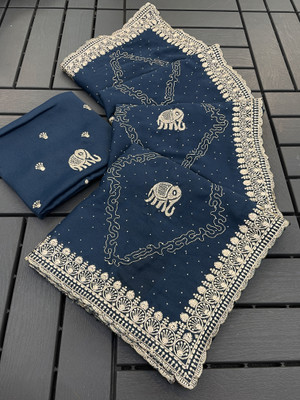 Shreejiimpexx Embroidered Bollywood Georgette Saree(Blue)