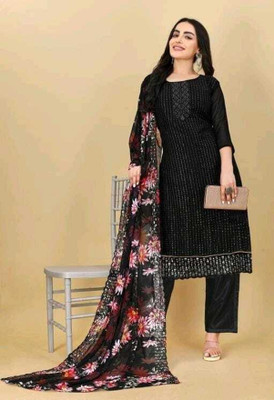 FUSIONVALLEY Georgette Embroidered Salwar Suit Material
