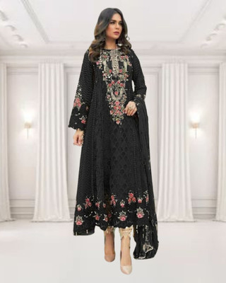 Dealbazaars Corporation Georgette Dyed, Embroidered, Checkered, Embellished, Self Design Salwar Suit Material