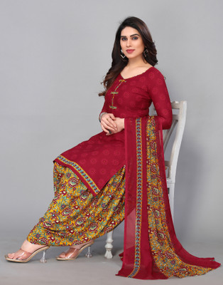 Samah Crepe Floral Print, Printed, Geometric Print Salwar Suit Material