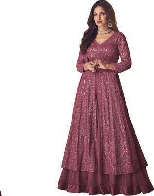 KAPANKU Georgette Embroidered Gown/Anarkali Kurta & Bottom Material