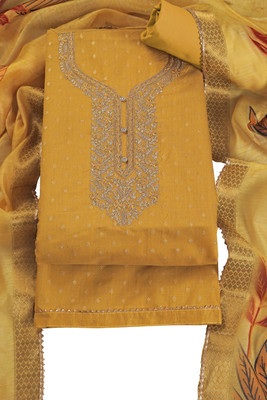 Tavas Chanderi Embroidered, Floral Print Salwar Suit Material