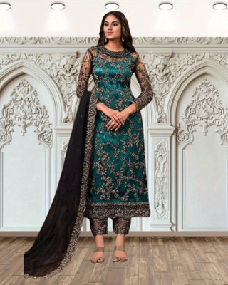 Dealbazaars Corporation Net/Lace Dyed, Embroidered, Embellished, Self Design Kurta & Palazzo Material