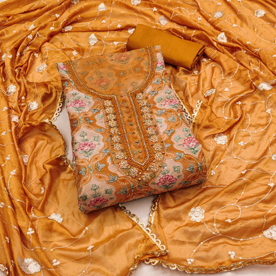 HERE&NOW Viscose Rayon Embellished Salwar Suit Material