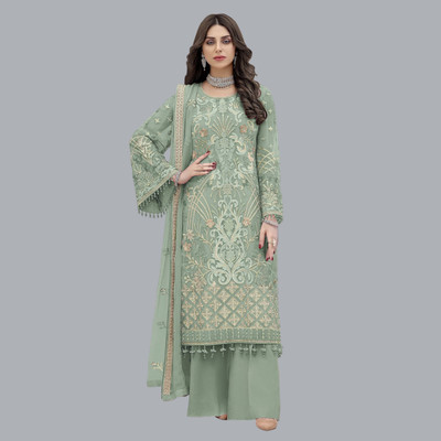 Pihu Fashion Georgette Embroidered Gown/Anarkali Kurta & Bottom Material