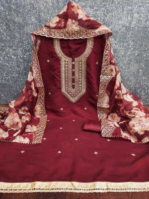 JAKHITARA Pure Silk Embroidered Salwar Suit Material