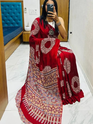 DHYEY CREATION Printed Bandhani Pure Silk, Silk Blend Saree(Red)