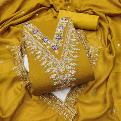 Saubhagyavati Pure Silk Embroidered Salwar Suit Material