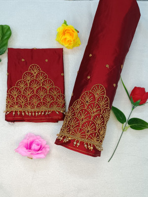 SM FASHION Silk Blend Embroidered Blouse Material