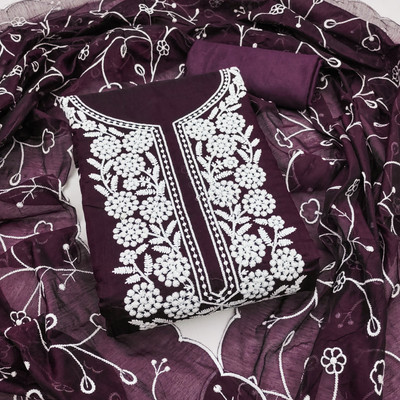 Saware Cotton Blend Embroidered Salwar Suit Material