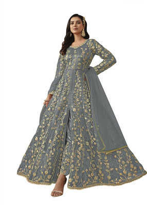 IYALAFAB Net/Lace Embroidered Salwar Suit Material