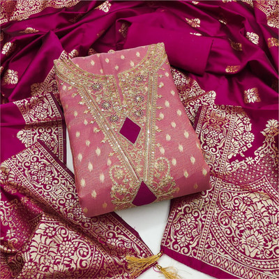 BlissFlair Jacquard Embroidered Salwar Suit Material