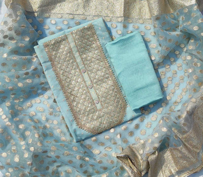 GC80 BY GAURI COLLECTION Organza Embroidered, Printed, Self Design Salwar Suit Material