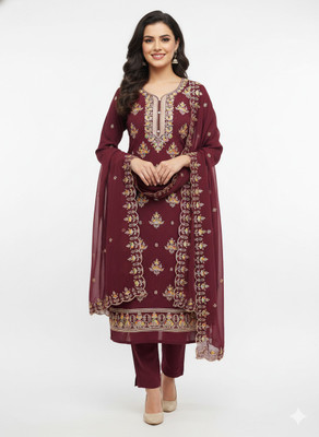 rang rani textiles Chanderi Embroidered Salwar Suit Material