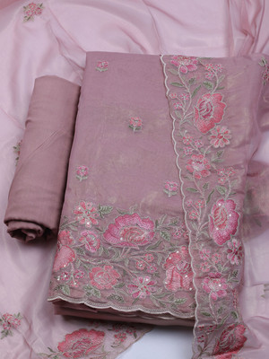 Meena Bazaar Organza Self Design Salwar Suit Material