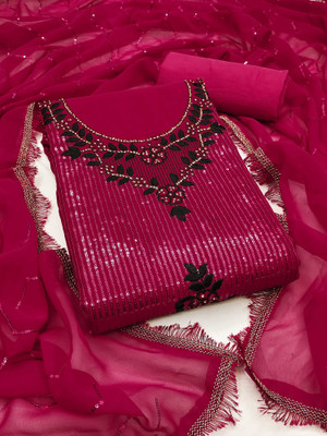 PANZORA Georgette Embroidered Kurta & Patiyala Material