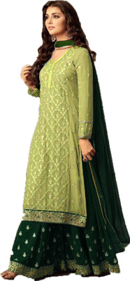 ICEQUBEFAB Georgette Embroidered Gown/Anarkali Kurta & Bottom Material