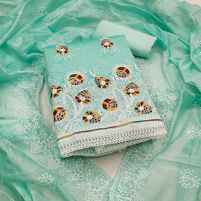 HERE&NOW Net/Lace Embroidered Salwar Suit Material