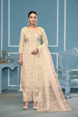 Shadow & Saining Organza Embellished Salwar Suit Material