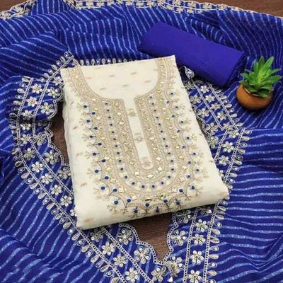 FLAPION CREATION Chanderi Embroidered Salwar Suit Material