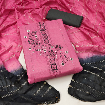 PANZORA Cotton Blend Embroidered Salwar Suit Material