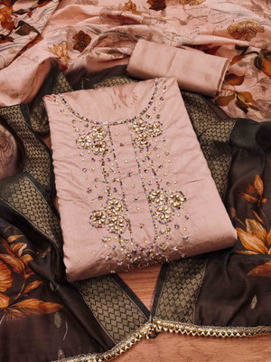 Divastri Silk Blend Embellished Salwar Suit Material