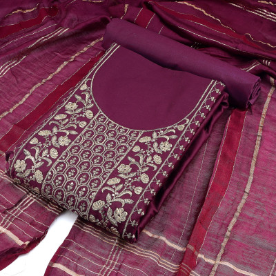 DESIGNERSPOT Cotton Blend Embroidered Salwar Suit Material