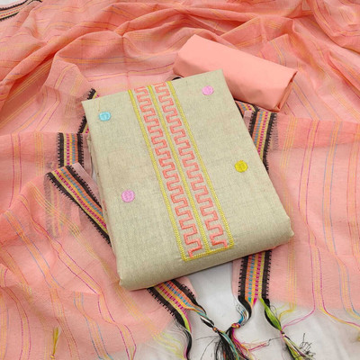 RUDRAA FAB Cotton Blend Embroidered Salwar Suit Material