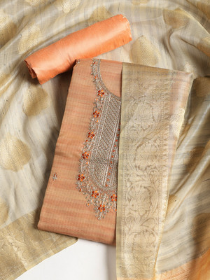 Meena Bazaar Art Silk Embroidered Salwar Suit Material