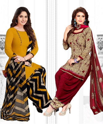 YASHIKA Crepe Solid, Printed, Geometric Print Salwar Suit Material
