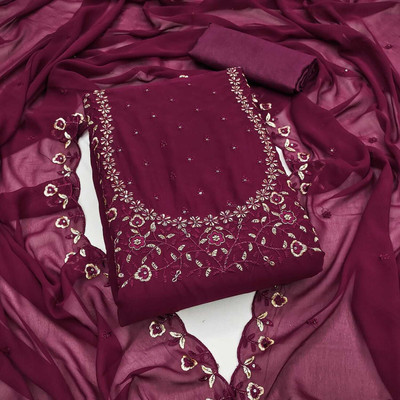 RUDRAA FAB Cotton Blend Embroidered Salwar Suit Material