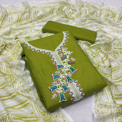 LADY SHOPI Pure Cotton Embroidered Salwar Suit Material