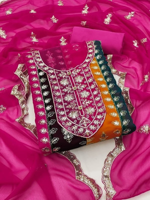 HOUSEEOFCOMMON Georgette Embroidered Salwar Suit Material