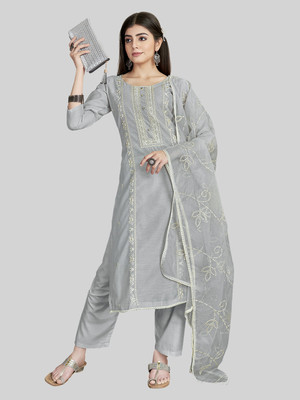 Tavas Chanderi Embroidered Salwar Suit Material