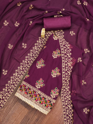 PANZORA Georgette Embroidered Salwar Suit Material