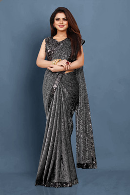 HouseOfCommon Self Design Bollywood Lycra Blend Saree(Grey)